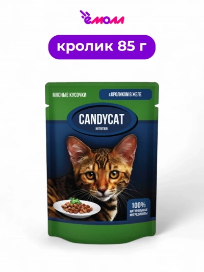 Candycat влажный корм для кошек с кроликом в желе 85 г