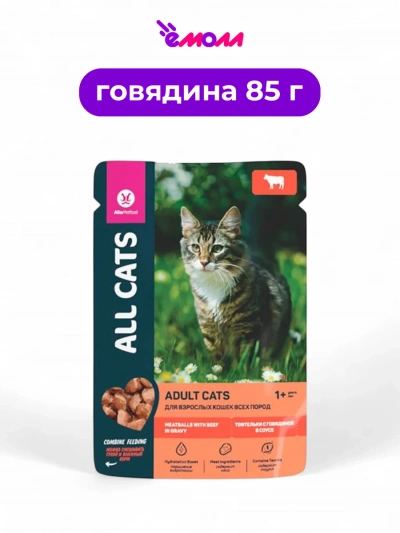 All CATS влажный корм для кошек тефтельки с говядиной в соусе 85 г