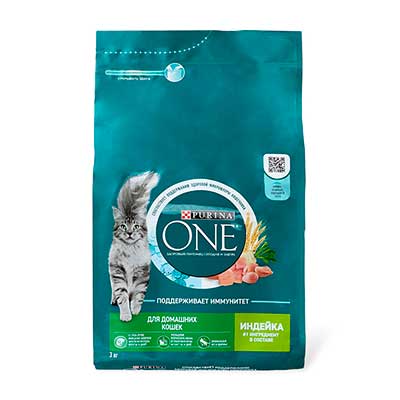 Purina ONE для взрослых домашних кошек с высоким содержанием индейки 3 кг