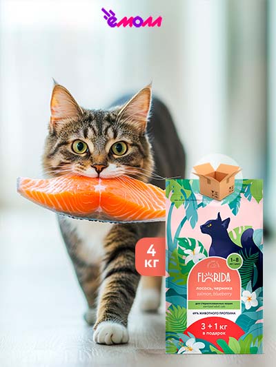Florida сухой корм для стерилизованных кошек с лососем и черникой 3+1 кг