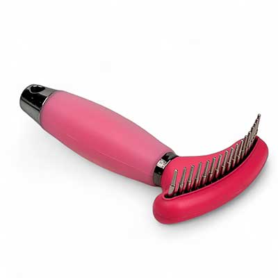 Ёмолл расческа для кошек и собак с металлическими вращающимися зубьями и силиконовой ручкой 16 х 9 см розовая