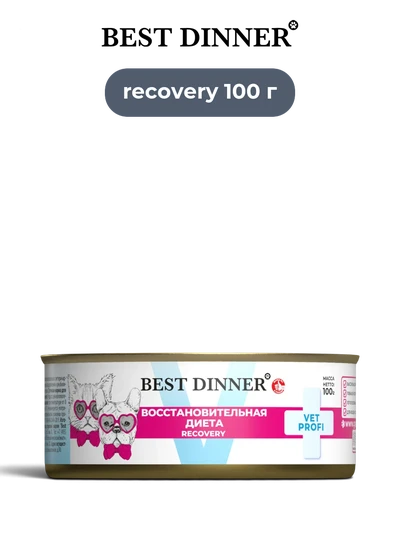 Best Dinner влажный консервированный полнорационный диетический корм для кошек и собак Vet Profi Recovery паштет 100 г