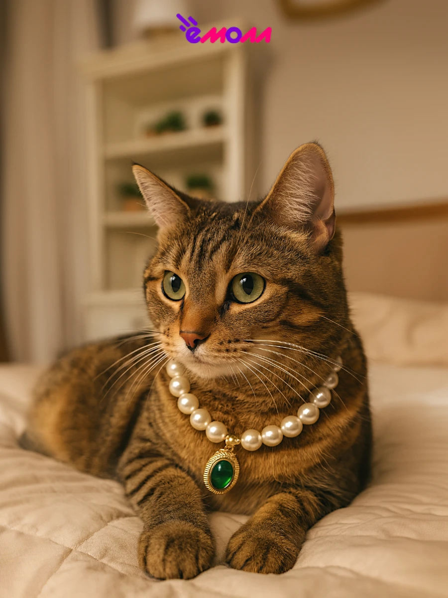 Jack&King бусы для кошек и собак жемчуг белый на резинке с кулоном L 30–35 см